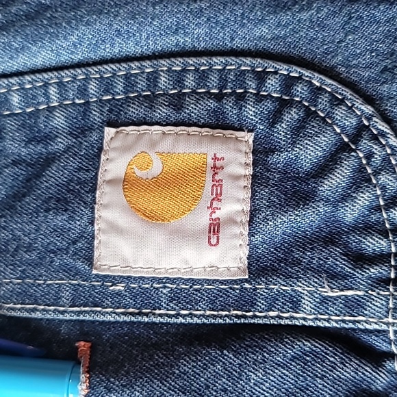 CARHARTT Mens Denim Workwear 90's Blue Jean Overalls 42×32 - Picture 8 of 16